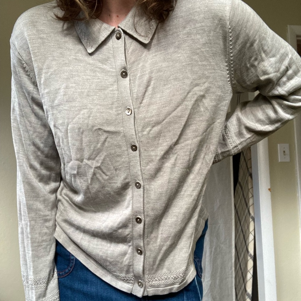 Vintage Grey Button Up Sweater Top